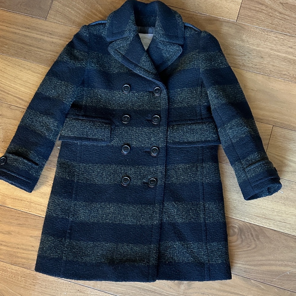 Burberry Black and Green Striped Pea Coat